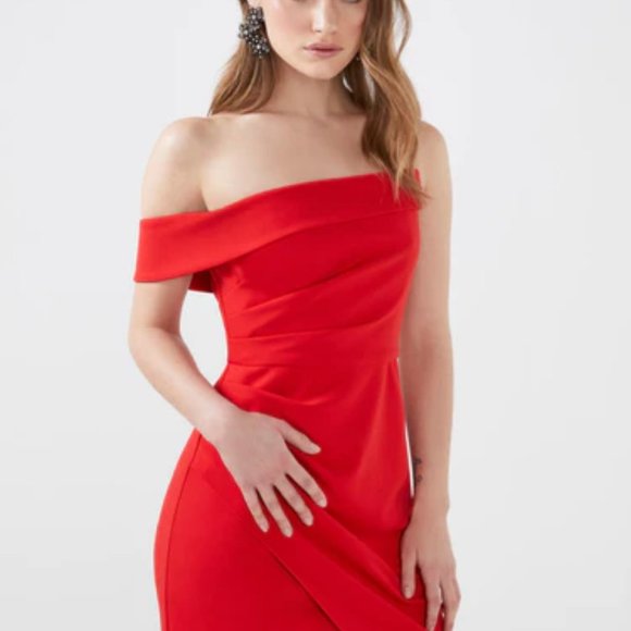 BCBGMAXAZRIA Asymmetrical Off-Shoulder Evening Gown - Picture 2 of 6